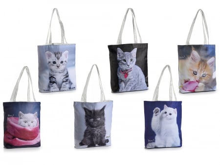 Geantă material textil si imitație piele pe partea frontala, cu fermoar și imprimeu „puppy cats” 4 [3]