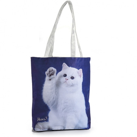 Accesorii femei - Geantă material textil si imitație piele pe partea frontala, cu fermoar și imprimeu „puppy cats” 6
