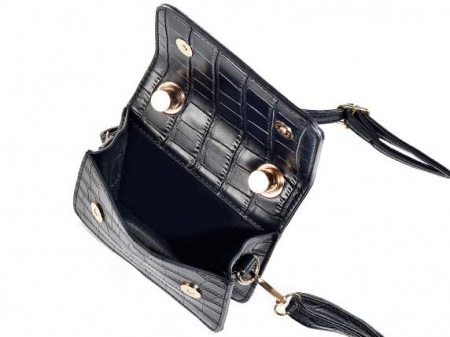 Micro bag, piele ecologica, neagra, efect crocodil [4]
