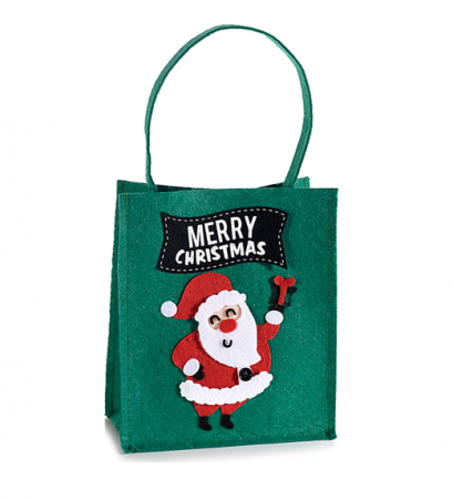 Toate produsele - Gentuta cadou din postav, cu model Mos Craciun, verde, 17x9x20 cm