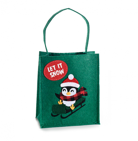 Toate produsele - Gentuta cadou din postav, cu model Pinguin, verde, 17x9x20 cm