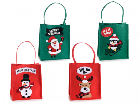 Toate produsele - Set 4 gentuțe cadou fetru, 4 modele Crăciun, personaje Craciun
