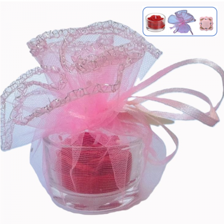 Marturii botez fetita – lumanare trandafir rosu cu tulle roz si eticheta personalizata [6]