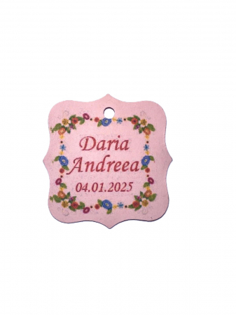 Marturii botez fetita – lumanare trandafir rosu cu tulle roz si eticheta personalizata [10]