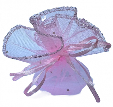 Marturii botez fetita – lumanare trandafir rosu cu tulle roz si eticheta personalizata [9]
