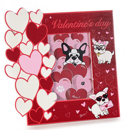 Decoratiuni - Rama foto din lemn Valentine's Day, rosie, cu catel