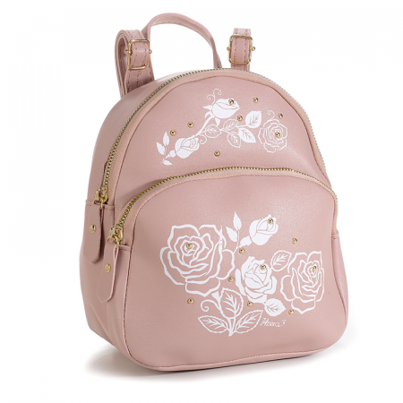 Accesorii copii - Rucsac mini din piele artificiala, roz antique, cu imprimeu trandafiri