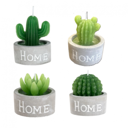 Marturii botez baiat – lumanare cactus in ghiveci gri cu tulle albastru si eticheta personalizata [2]