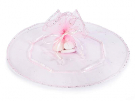 Set marturii botez fetita - 50 tulle organza roz cu snur [1]