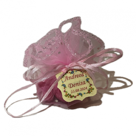 Tulle rotund din organza roz cu snur + eticheta personalizata [1]