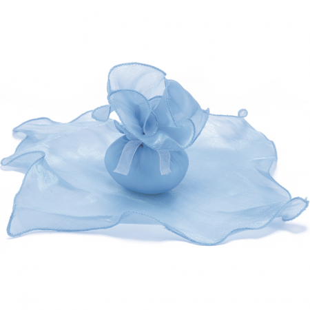 Marturii botez personalizate - Tulle turcoaz cu efect de matase + eticheta personalizata+ panglica
