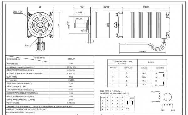 Motor Nema 11 Stepper Motor Bipolar L=51mm w/ Gear Ratio 14:1 Planetary Gearbox 11HS20-0674S-PG14 [2]