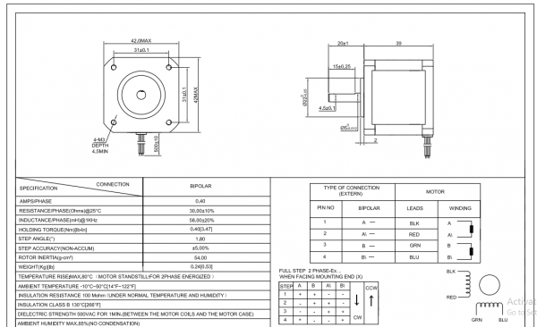 Motor stepper Nema 17 Bipolar 1.8deg 45Ncm (63oz.in) 1.5A 12V 42x42x39mm 4 Wires 17HS15-1504S [2]