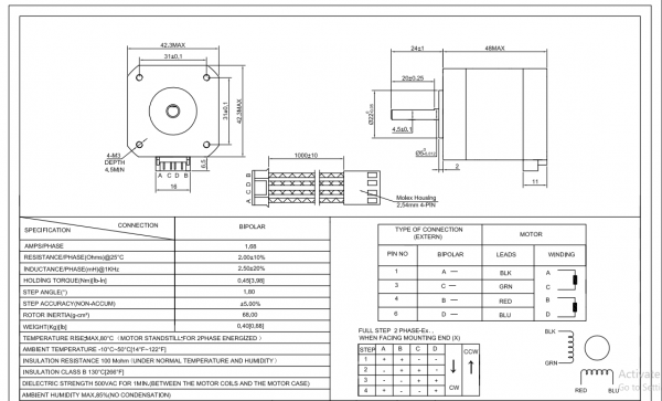 Motor stepper Nema 17 Bipolar 1.8deg 45Ncm (64oz.in) 1.68A 2.8V 42x42x48mm  17HS19-1684S1 [2]