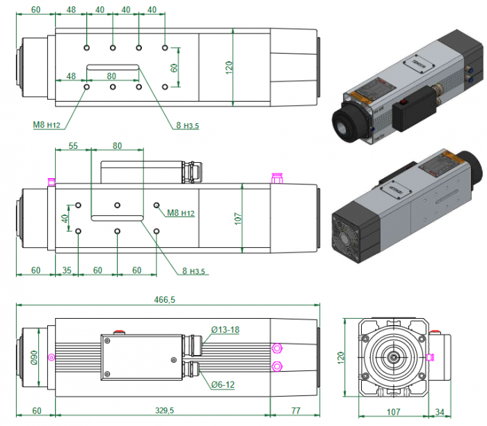 Spindle Hertz Motor HS 315 cu ATC ISO30 S6 1.5-4.5 KW 380V cu ventilator 24V [3]