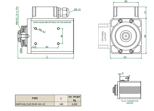 Spindle Hertz Motor HM73.XX_FL20.59.8F-AK-1R rectangular prindere cu flansa 59mm pentru panza cu diametrul interior de 20mm [3]