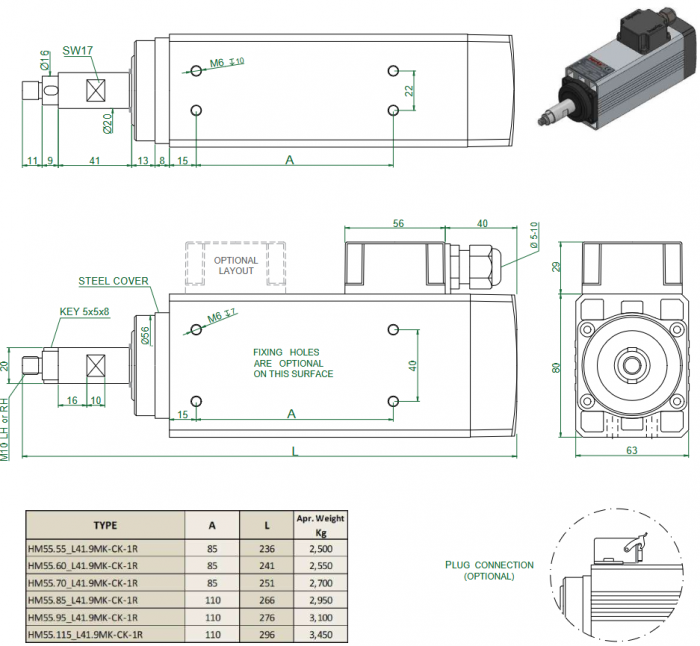 Spindle Hertz Motor HM55.XX_L41.9.11MK-CK-1R rectangular cu prindere cu filet M10 si canal pana de 16mm - Copie [3]