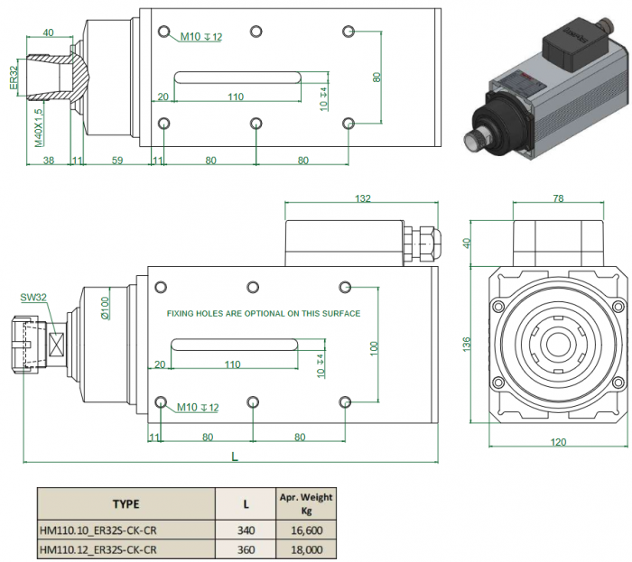 Spindle Hertz Motor HM110-12 rectangular 3000W ER32 380V 3000RPM [3]