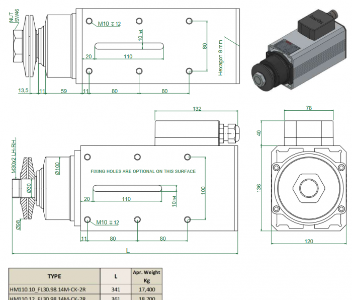 Spindle Hertz Motor HM110.XX_FL30.98.14M-CK-2R rectangular prindere cu flansa 98mm pentru panza cu diametrul interior de 30mm [3]