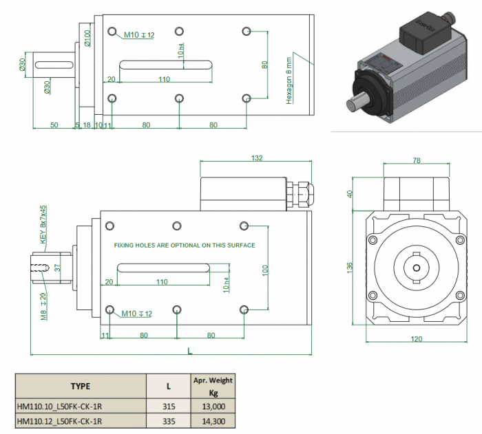Spindle Hertz Motor HM110.XX_L50FK-CK-1R rectangular cu canal pana 30 mm [3]