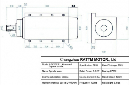 Motor frezare rectangular 800W 0.8kW 220V racire aer si penseta prindere ER11 94x77mm [1]