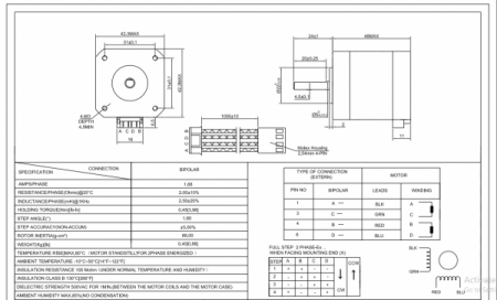 Motor stepper Nema 17 Bipolar 1.8deg 45Ncm (64oz.in) 1.68A 2.8V 42x42x48mm  17HS19-1684S1 [1]