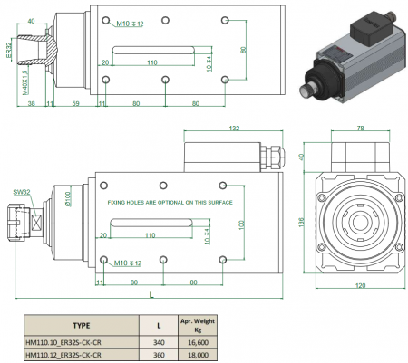 Spindle Hertz Motor HM110-10 rectangular 4000W ER32 380V 12000RPM [2]