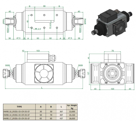 Spindle Hertz Motor HM90-XX rectangular ER25 380V Ax Dublu [2]
