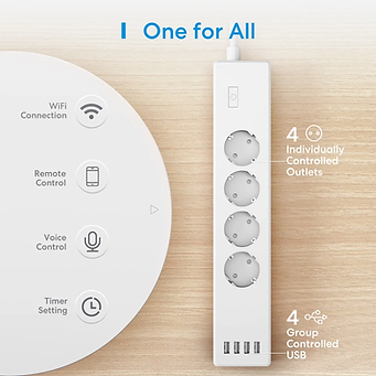 Prelungitor inteligent Meross MSS425F, WiFi, HomeKit, 4 Schuko, 4 USB, 1,8m [2]