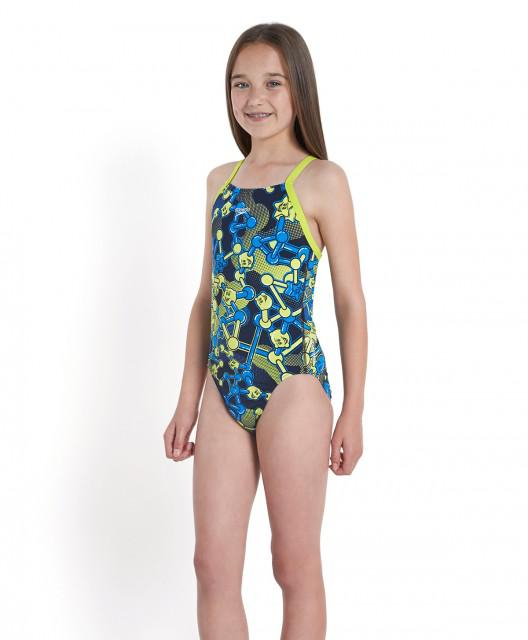 Costum de baie Speedo pentru fete Allover Rippleback negru/violet/portocaliu [4]