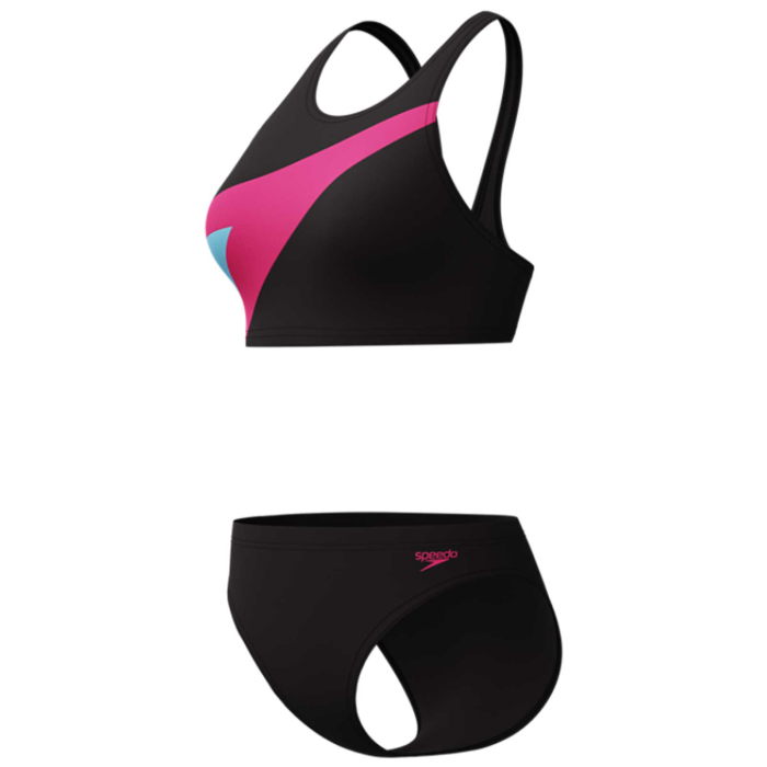 Costum inot femei 2 piese Speedo Hyperboom roz/negru – Endurance Pro, rezistent la clor [6]
