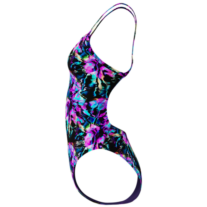 Costum inot femei Speedo FL Printed V-Back 2.0 negru/mov – Endurance+, rezistent la clor [2]