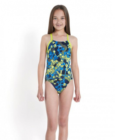 Costum de baie Speedo pentru fete Allover Rippleback negru/violet/portocaliu [1]