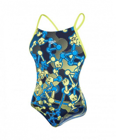 Costum de baie Speedo pentru fete Allover Rippleback negru/violet/portocaliu [4]