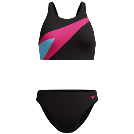 Costume de baie femei - Costum inot femei 2 piese Speedo Hyperboom roz/negru – Endurance Pro, rezistent la clor