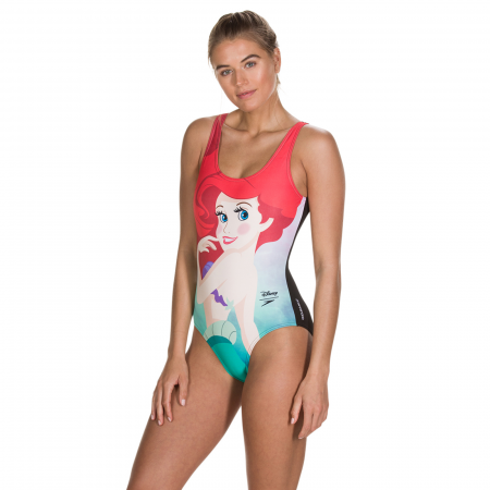 Costum inot femei Speedo Disney Little Mermaid U-Back negru/rosu/verde [2]