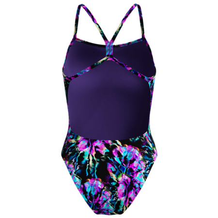 Costum inot femei Speedo FL Printed V-Back 2.0 negru/mov – Endurance+, rezistent la clor [7]