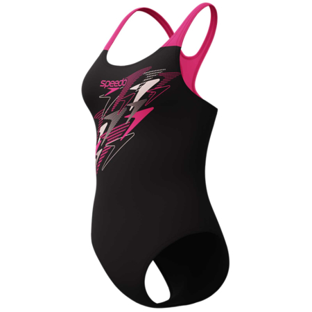 Costum inot femei Speedo Medley Logo Medalist negru/roz – Endurance+, rezistent la clor [5]