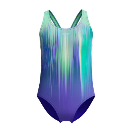 Costume de baie fete - Costum inot fete Speedo Placement Splashback Digital albastru/mov
