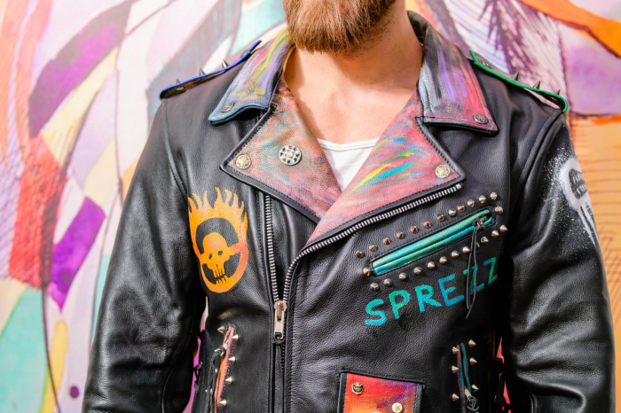 Geacă de piele bărbați biker Mad Max colorată și cu ținte [6]