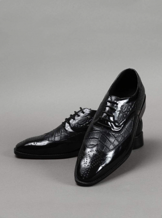 Pantofi mire - Pantofi negri din piele cu textură de crocodil