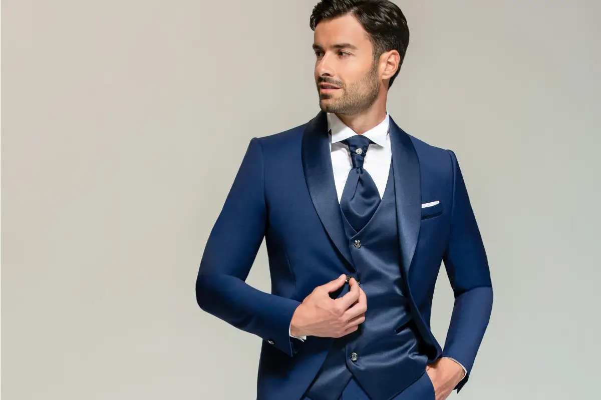 Lavalieră costum - Cravată Lavalieră albastră mătase pentru cămașă mire