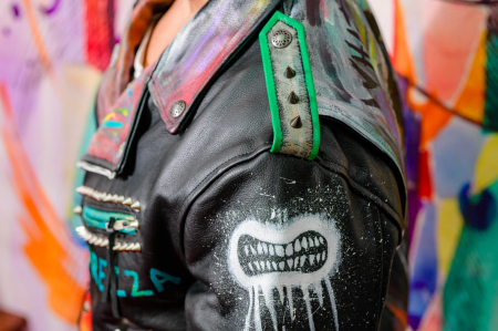 Geacă de piele bărbați biker Mad Max colorată și cu ținte [3]