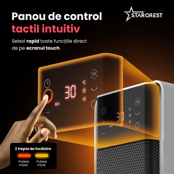 Aeroterma ceramica STARCREST SCH-T30BK, 2000W, Control digital, Functie de oscilare, Telecomanda, Functie ventilator, Temporizator, Siguranta anti cadere, Protectie supraincalzire [3]