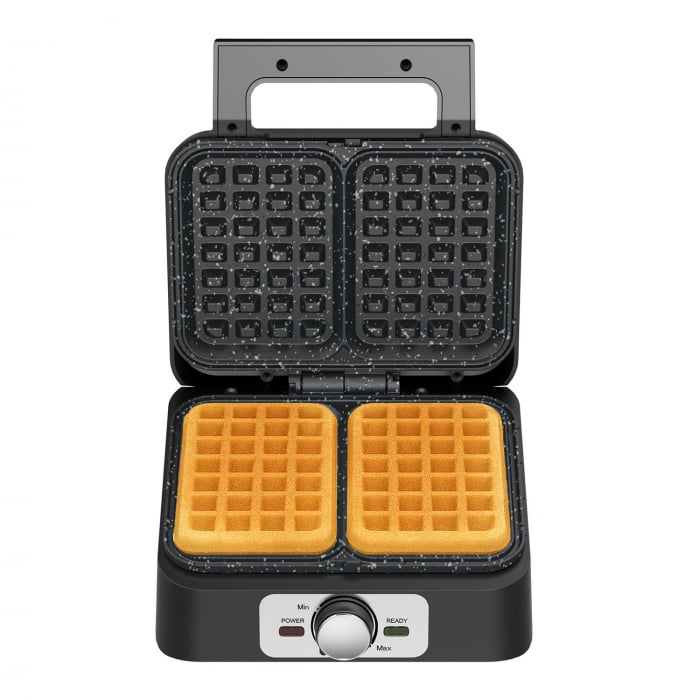 Aparat de facut vafe STARCREST WM-2503BX, 1600W, Buton reglare temperatura, Placi cu invelis ceramic, Negru Inox