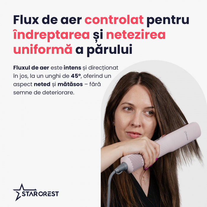 Aparat de indreptat  parul cu aer cald STARCREST SHS-1300PK, 1300 W, Afisaj LCD,  Tehnologie cu ioni negativi, 5 Moduri de temperatura, 3 Viteze,  Roz [4]
