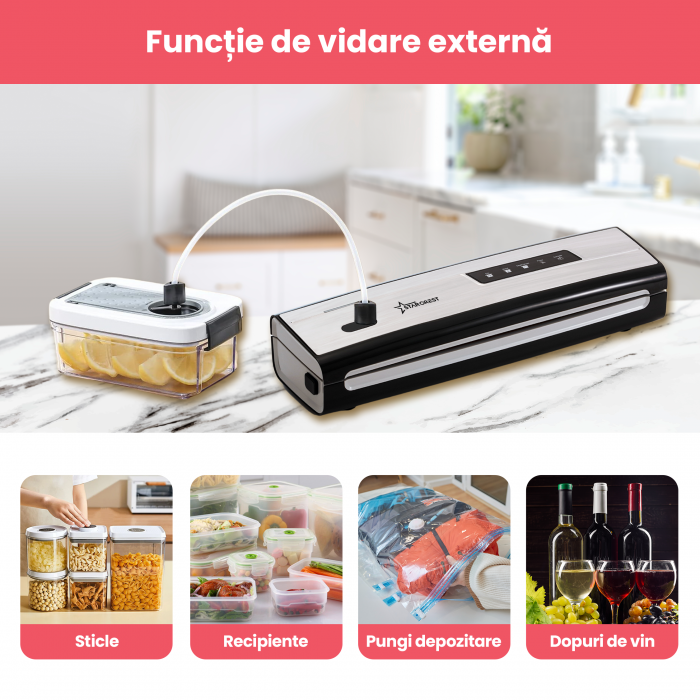 Aparat de vidat si sigilat STARCREST VS-3230X, 130W, Touch Control, 5 Functii, Furtun de vidare caserole, Cutter incorporat, Inox [5]