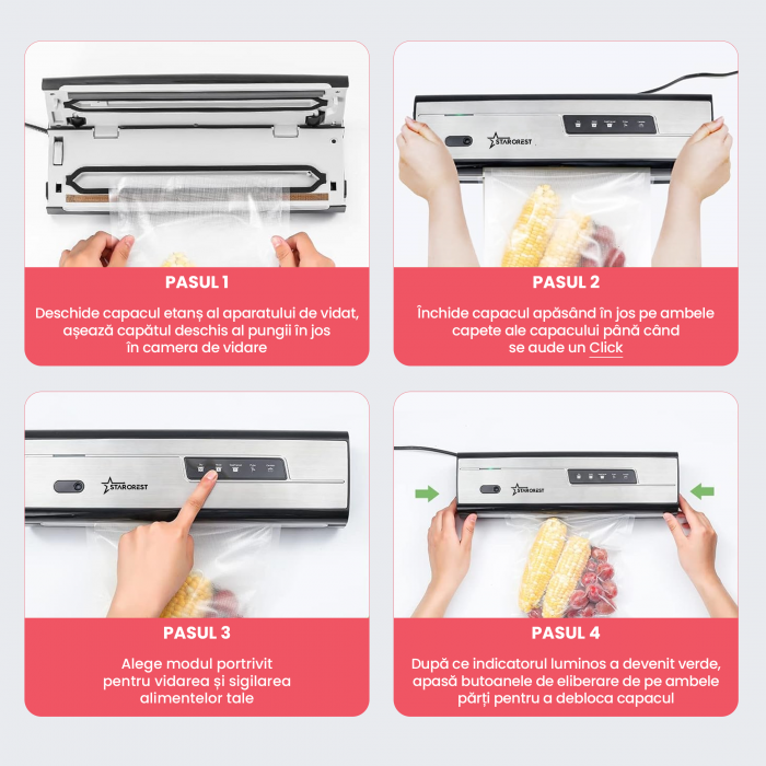 Aparat de vidat si sigilat STARCREST VS-3230X, 130W, Touch Control, 5 Functii, Furtun de vidare caserole, Cutter incorporat, Inox [4]