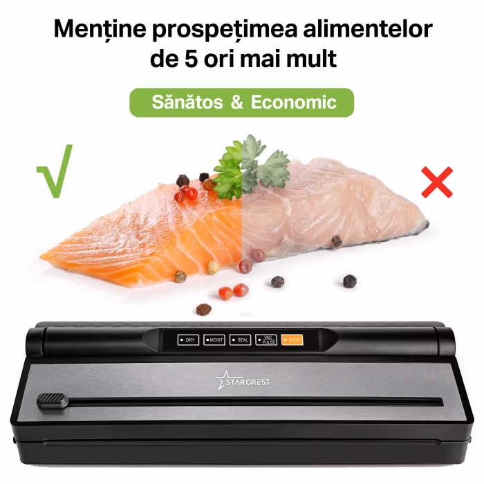 Aparat de vidat si sigilat STARCREST VS-6016, 110W, Touch Control, 5 Functii, Furtun de vidare caserole, Cutter incorporat, Negru/Inox [3]