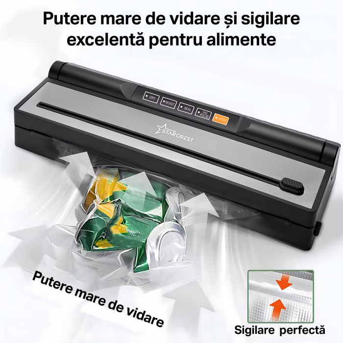 Aparat de vidat si sigilat STARCREST VS-6016, 110W, Touch Control, 5 Functii, Furtun de vidare caserole, Cutter incorporat, Negru/Inox [5]